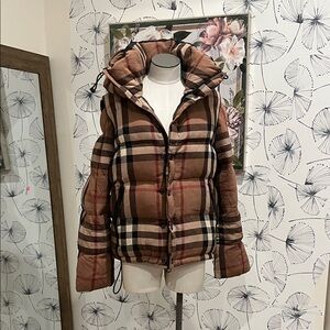 Burberry Puffer S/P Plaid Brown Women's Puffer Jacket look pics